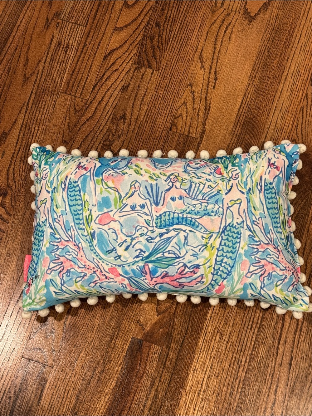 Lilly Pulitzer Multicolor Mermaid Print Accent Pillow with Pom Trim